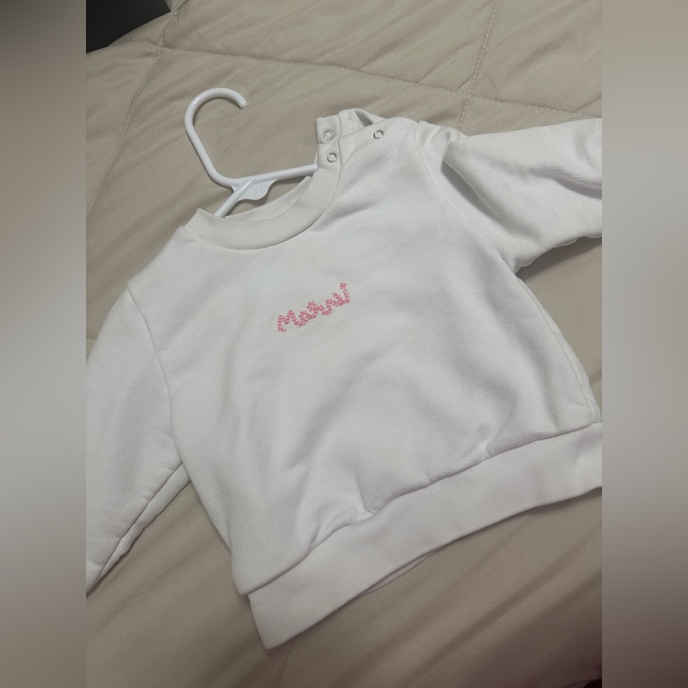 White Sweatshirt with Pink Embroidery